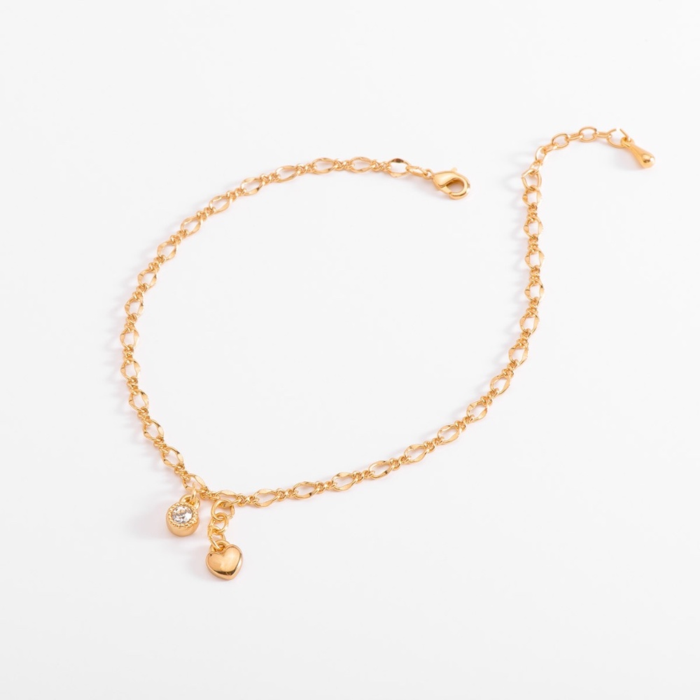 New - Gold bracelet with heart and crystal charms elegance